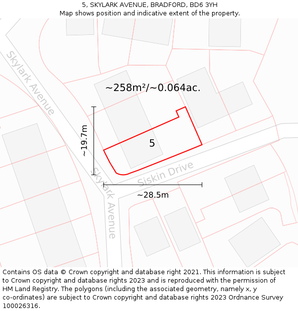 5, SKYLARK AVENUE, BRADFORD, BD6 3YH: Plot and title map