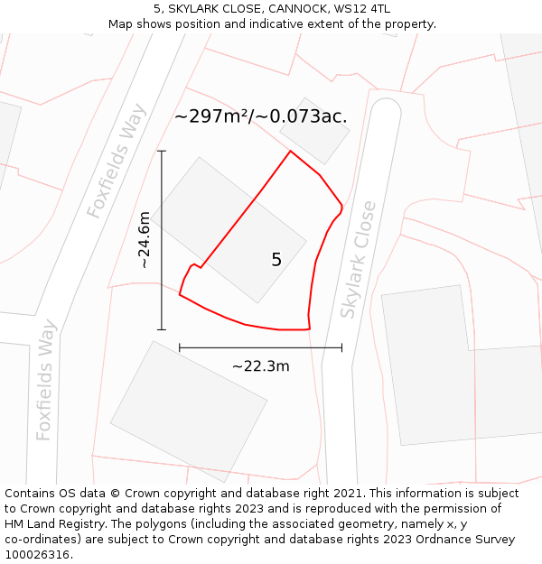 5, SKYLARK CLOSE, CANNOCK, WS12 4TL: Plot and title map