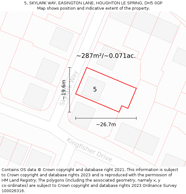 5, SKYLARK WAY, EASINGTON LANE, HOUGHTON LE SPRING, DH5 0GP: Plot and title map