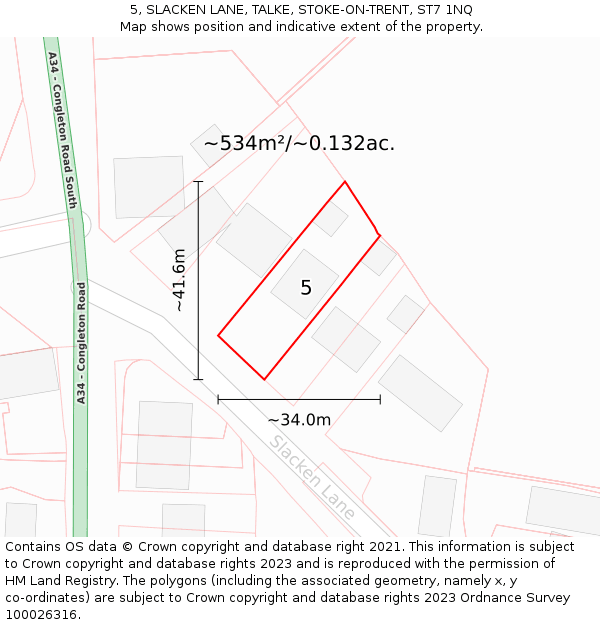 5, SLACKEN LANE, TALKE, STOKE-ON-TRENT, ST7 1NQ: Plot and title map