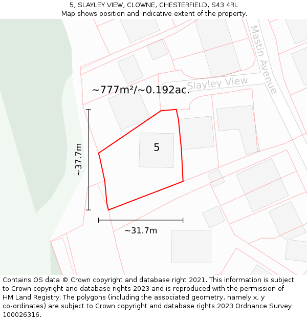 5, SLAYLEY VIEW, CLOWNE, CHESTERFIELD, S43 4RL: Plot and title map