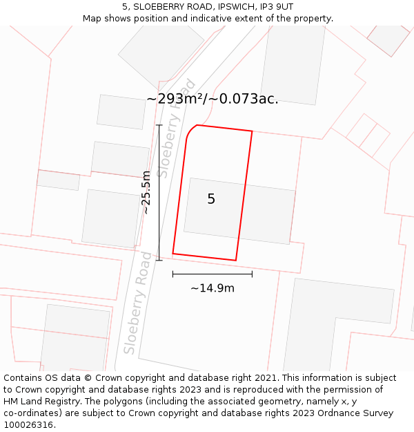 5, SLOEBERRY ROAD, IPSWICH, IP3 9UT: Plot and title map
