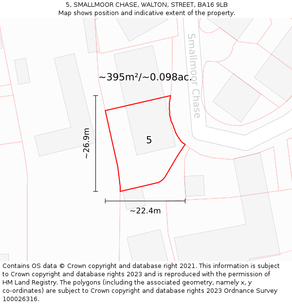 5, SMALLMOOR CHASE, WALTON, STREET, BA16 9LB: Plot and title map