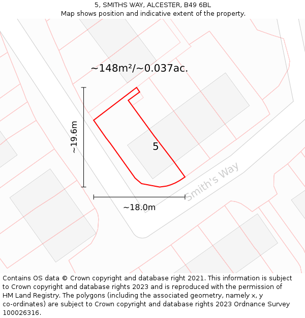 5, SMITHS WAY, ALCESTER, B49 6BL: Plot and title map