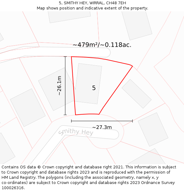 5, SMITHY HEY, WIRRAL, CH48 7EH: Plot and title map