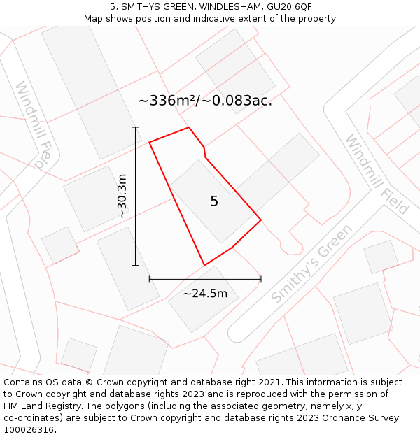 5, SMITHYS GREEN, WINDLESHAM, GU20 6QF: Plot and title map