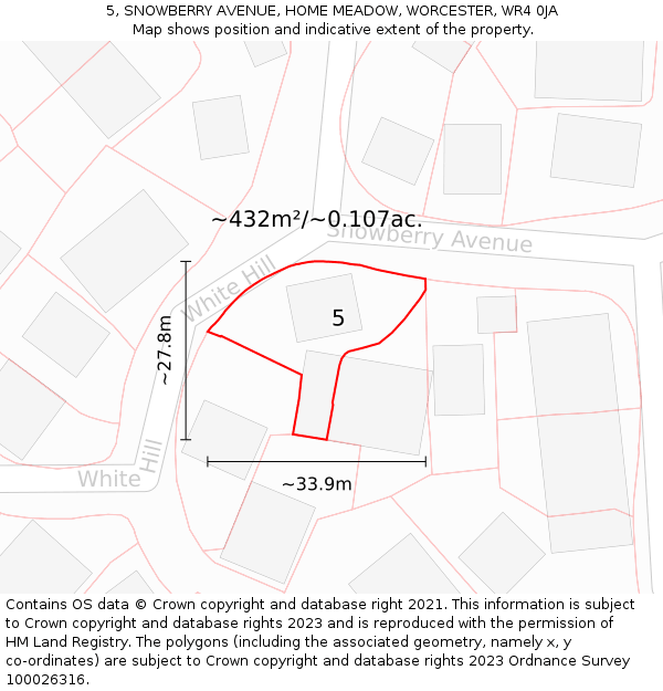 5, SNOWBERRY AVENUE, HOME MEADOW, WORCESTER, WR4 0JA: Plot and title map
