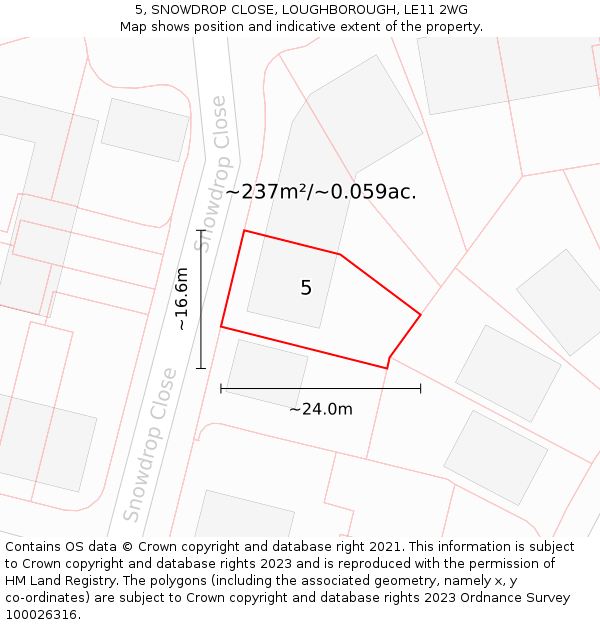 5, SNOWDROP CLOSE, LOUGHBOROUGH, LE11 2WG: Plot and title map