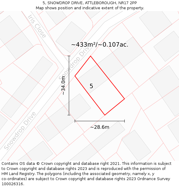 5, SNOWDROP DRIVE, ATTLEBOROUGH, NR17 2PP: Plot and title map
