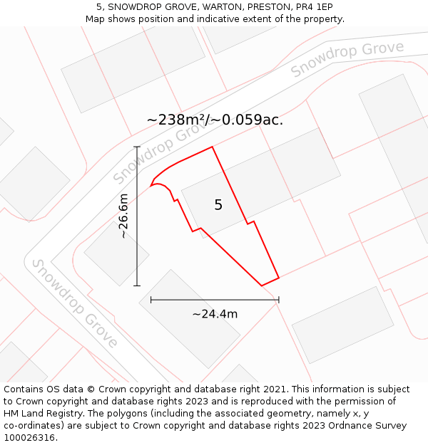 5, SNOWDROP GROVE, WARTON, PRESTON, PR4 1EP: Plot and title map