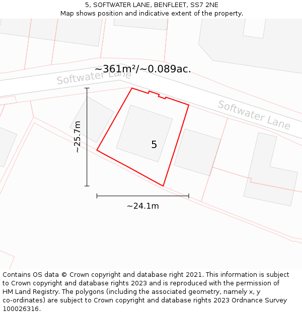 5, SOFTWATER LANE, BENFLEET, SS7 2NE: Plot and title map