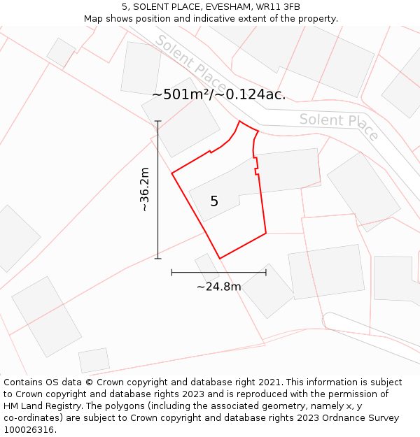 5, SOLENT PLACE, EVESHAM, WR11 3FB: Plot and title map