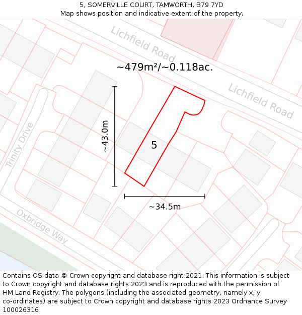 5, SOMERVILLE COURT, TAMWORTH, B79 7YD: Plot and title map