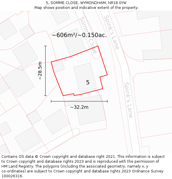 5, SOMME CLOSE, WYMONDHAM, NR18 0YW: Plot and title map