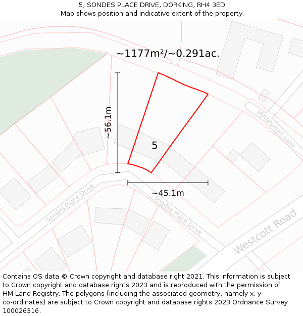 5, SONDES PLACE DRIVE, DORKING, RH4 3ED: Plot and title map