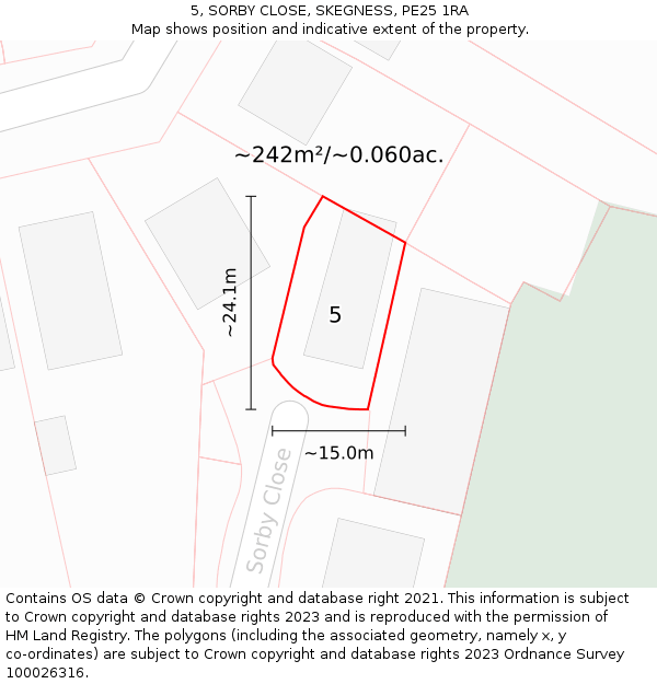 5, SORBY CLOSE, SKEGNESS, PE25 1RA: Plot and title map