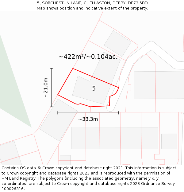 5, SORCHESTUN LANE, CHELLASTON, DERBY, DE73 5BD: Plot and title map