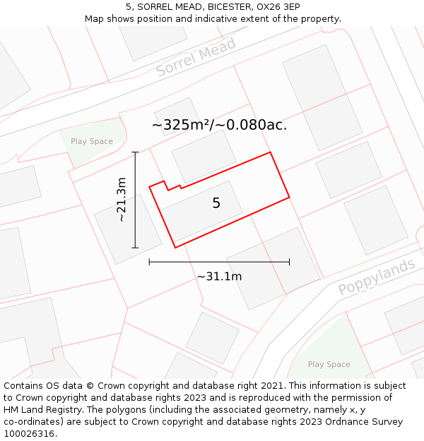 5, SORREL MEAD, BICESTER, OX26 3EP: Plot and title map