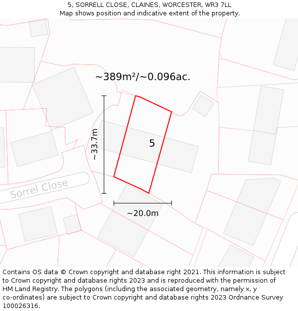 5, SORRELL CLOSE, CLAINES, WORCESTER, WR3 7LL: Plot and title map