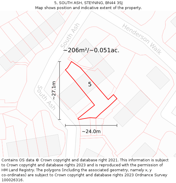 5, SOUTH ASH, STEYNING, BN44 3SJ: Plot and title map