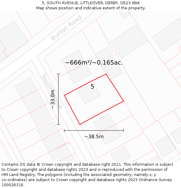 5, SOUTH AVENUE, LITTLEOVER, DERBY, DE23 6BA: Plot and title map