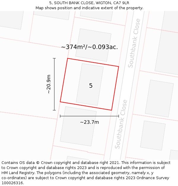 5, SOUTH BANK CLOSE, WIGTON, CA7 9LR: Plot and title map