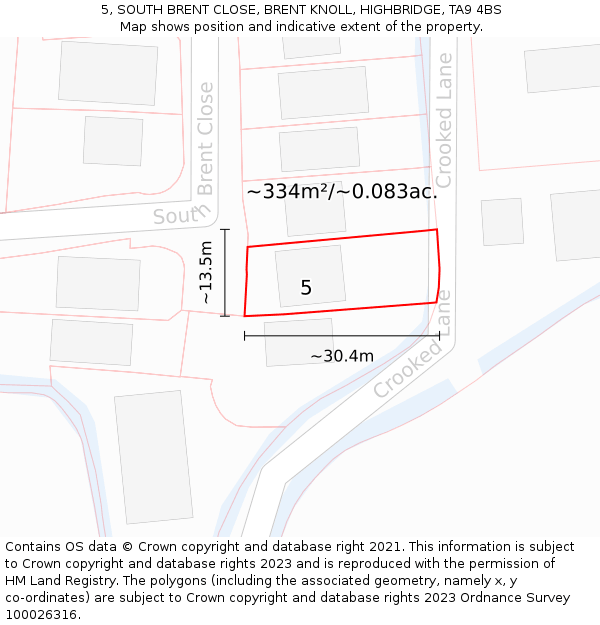 5, SOUTH BRENT CLOSE, BRENT KNOLL, HIGHBRIDGE, TA9 4BS: Plot and title map
