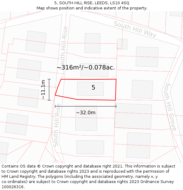 5, SOUTH HILL RISE, LEEDS, LS10 4SQ: Plot and title map