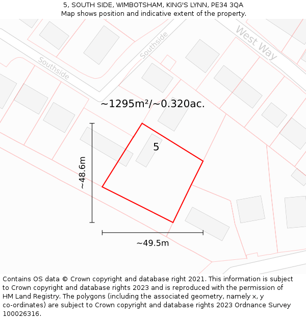 5, SOUTH SIDE, WIMBOTSHAM, KING'S LYNN, PE34 3QA: Plot and title map