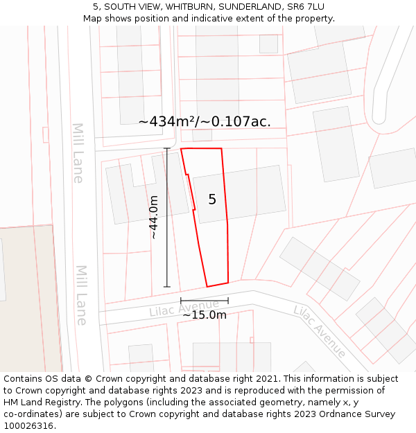5, SOUTH VIEW, WHITBURN, SUNDERLAND, SR6 7LU: Plot and title map