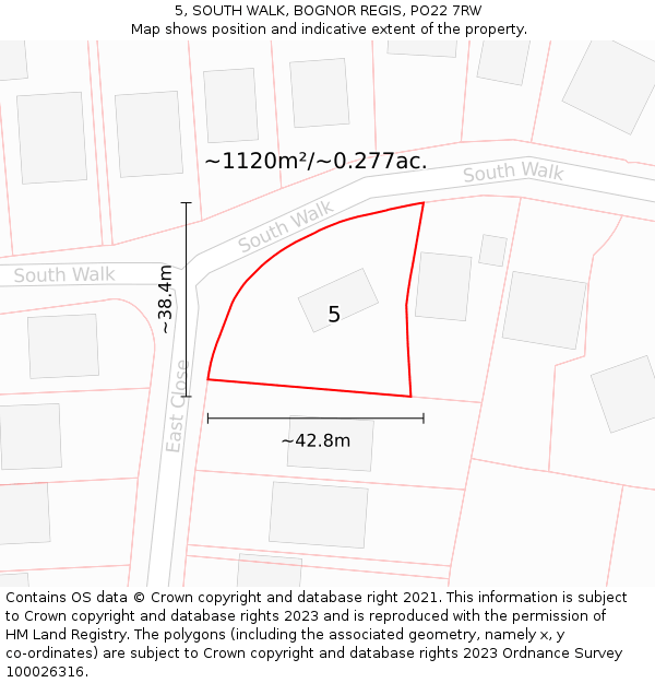 5, SOUTH WALK, BOGNOR REGIS, PO22 7RW: Plot and title map