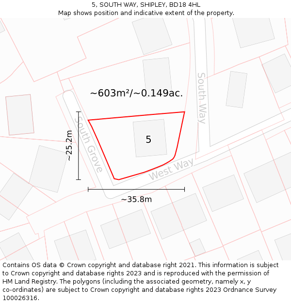 5, SOUTH WAY, SHIPLEY, BD18 4HL: Plot and title map