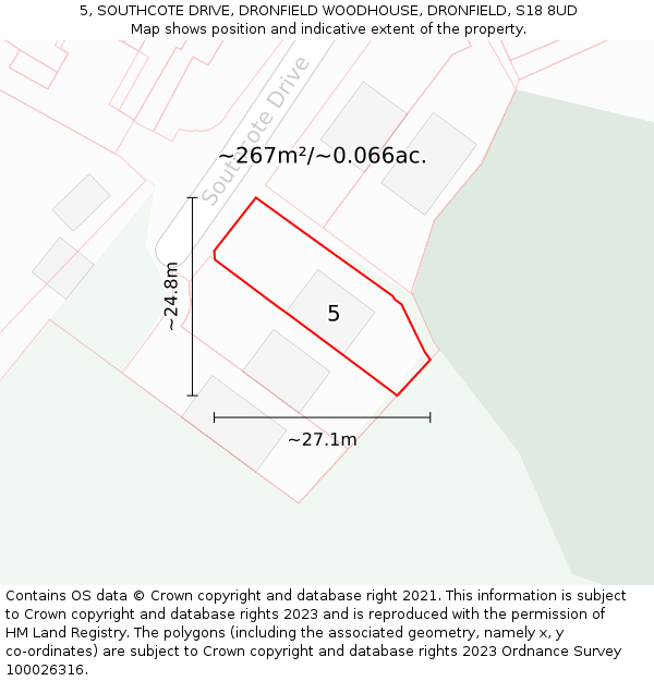 5, SOUTHCOTE DRIVE, DRONFIELD WOODHOUSE, DRONFIELD, S18 8UD: Plot and title map
