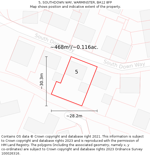 5, SOUTHDOWN WAY, WARMINSTER, BA12 8FP: Plot and title map