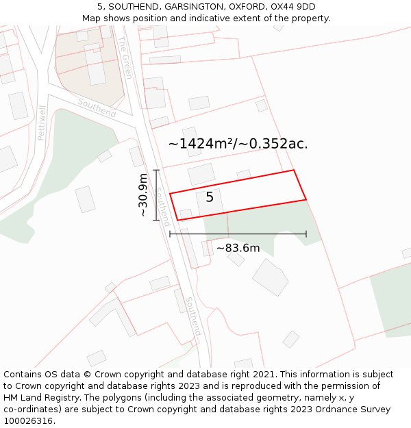 5, SOUTHEND, GARSINGTON, OXFORD, OX44 9DD: Plot and title map