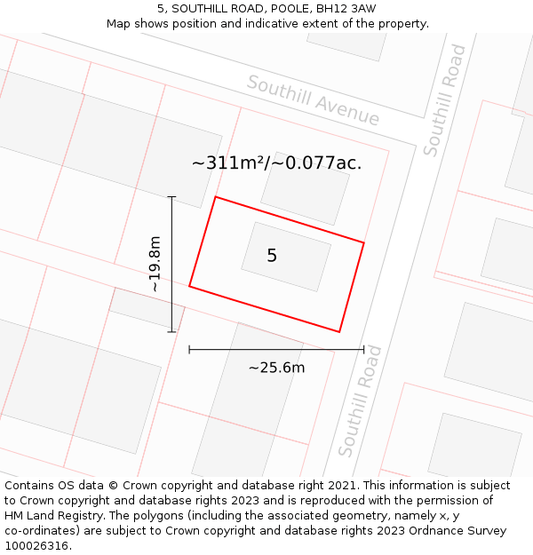 5, SOUTHILL ROAD, POOLE, BH12 3AW: Plot and title map
