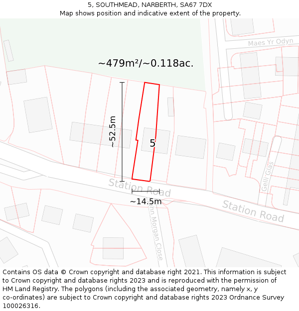5, SOUTHMEAD, NARBERTH, SA67 7DX: Plot and title map