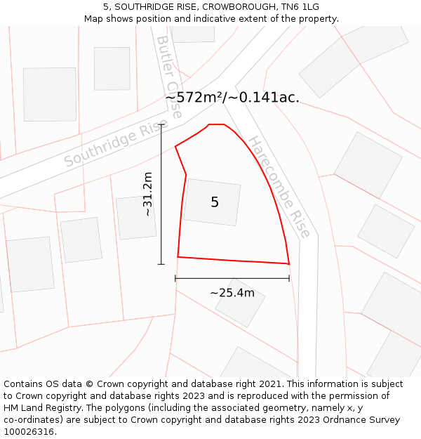 5, SOUTHRIDGE RISE, CROWBOROUGH, TN6 1LG: Plot and title map