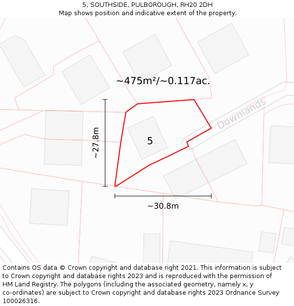 5, SOUTHSIDE, PULBOROUGH, RH20 2DH: Plot and title map