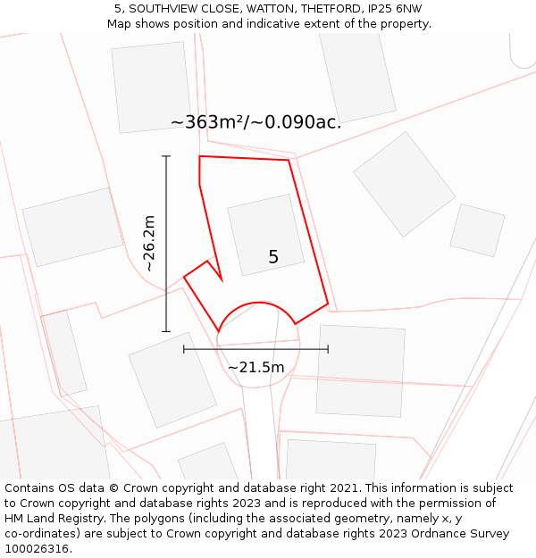 5, SOUTHVIEW CLOSE, WATTON, THETFORD, IP25 6NW: Plot and title map
