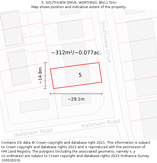 5, SOUTHVIEW DRIVE, WORTHING, BN11 5HU: Plot and title map