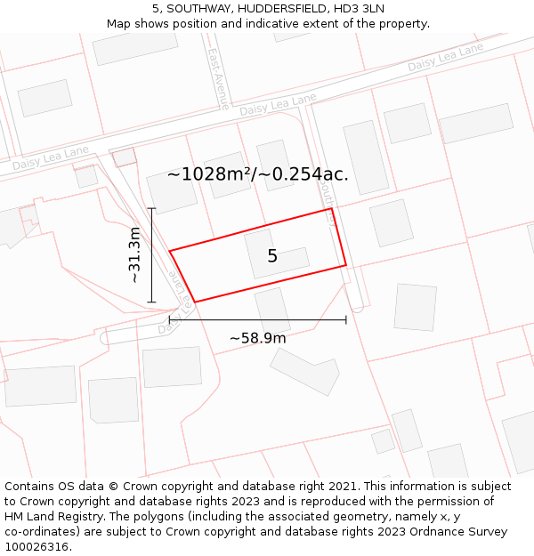 5, SOUTHWAY, HUDDERSFIELD, HD3 3LN: Plot and title map