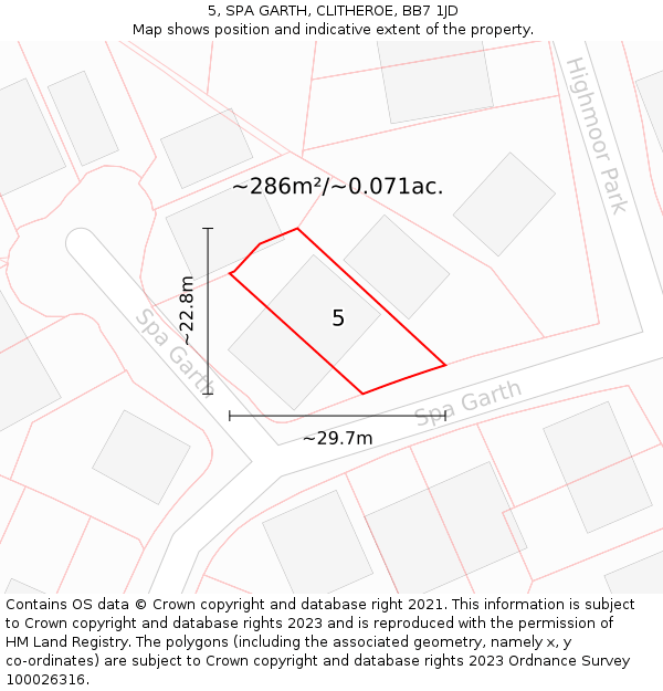 5, SPA GARTH, CLITHEROE, BB7 1JD: Plot and title map