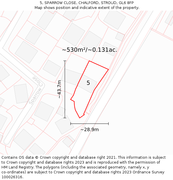5, SPARROW CLOSE, CHALFORD, STROUD, GL6 8FP: Plot and title map