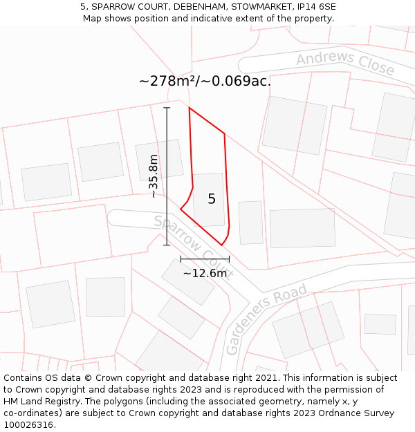 5, SPARROW COURT, DEBENHAM, STOWMARKET, IP14 6SE: Plot and title map