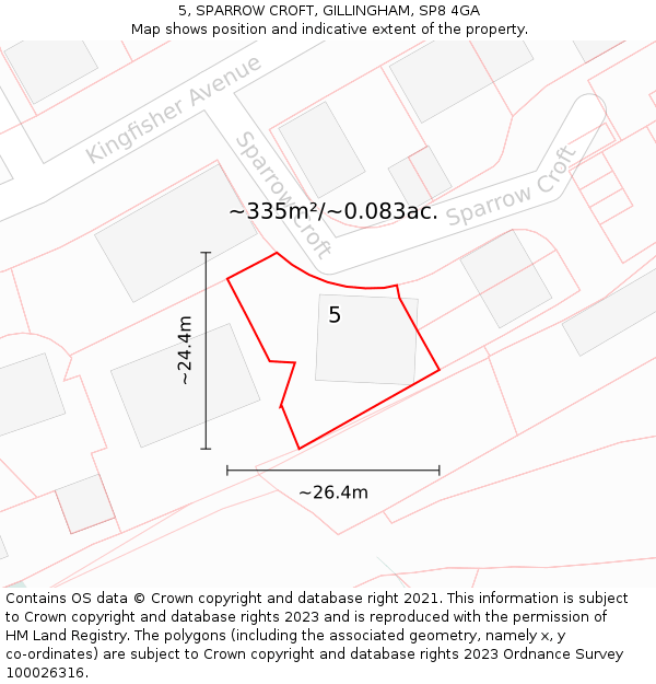 5, SPARROW CROFT, GILLINGHAM, SP8 4GA: Plot and title map
