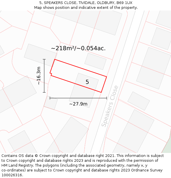 5, SPEAKERS CLOSE, TIVIDALE, OLDBURY, B69 1UX: Plot and title map