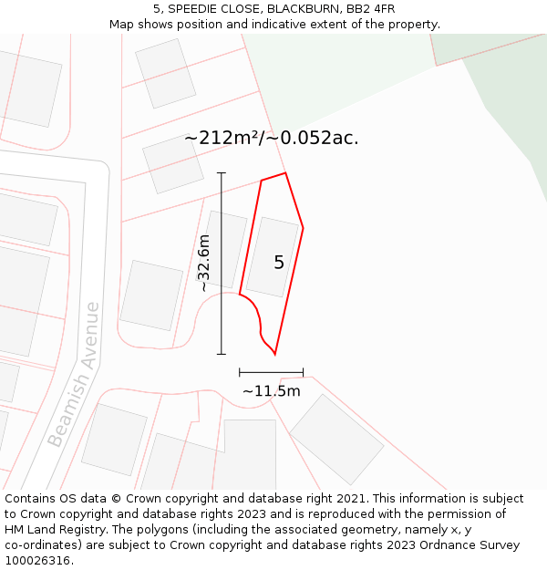 5, SPEEDIE CLOSE, BLACKBURN, BB2 4FR: Plot and title map