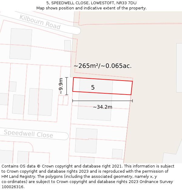 5, SPEEDWELL CLOSE, LOWESTOFT, NR33 7DU: Plot and title map
