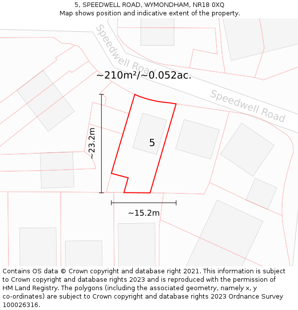 5, SPEEDWELL ROAD, WYMONDHAM, NR18 0XQ: Plot and title map